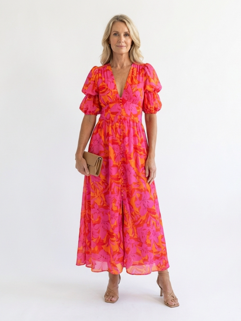 DELAMONT | Robe Midi à Manches Bouffantes Willow