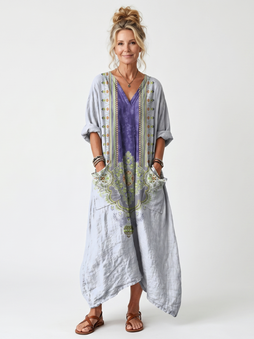 DELAMONT| Robe Midi Brodée Contrastée Véronique