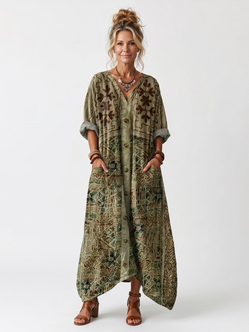 DELAMONT | Robe Midi Brodée Boutonnée Monique