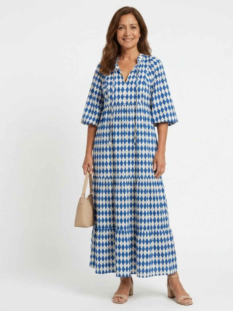 DELAMONT| Robe Midi à Imprimé Diamant Elodie