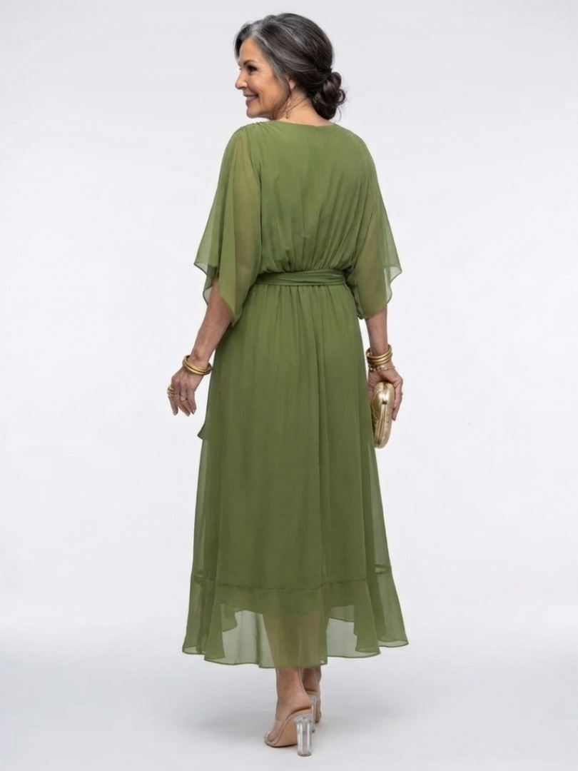 DELAMONT| Robe Midi Drapée à Encolure Elysia
