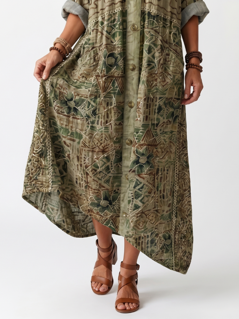 DELAMONT | Robe Midi Brodée Boutonnée Monique