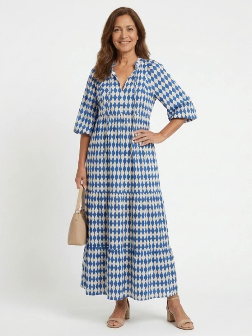 DELAMONT| Robe Midi à Imprimé Diamant Elodie
