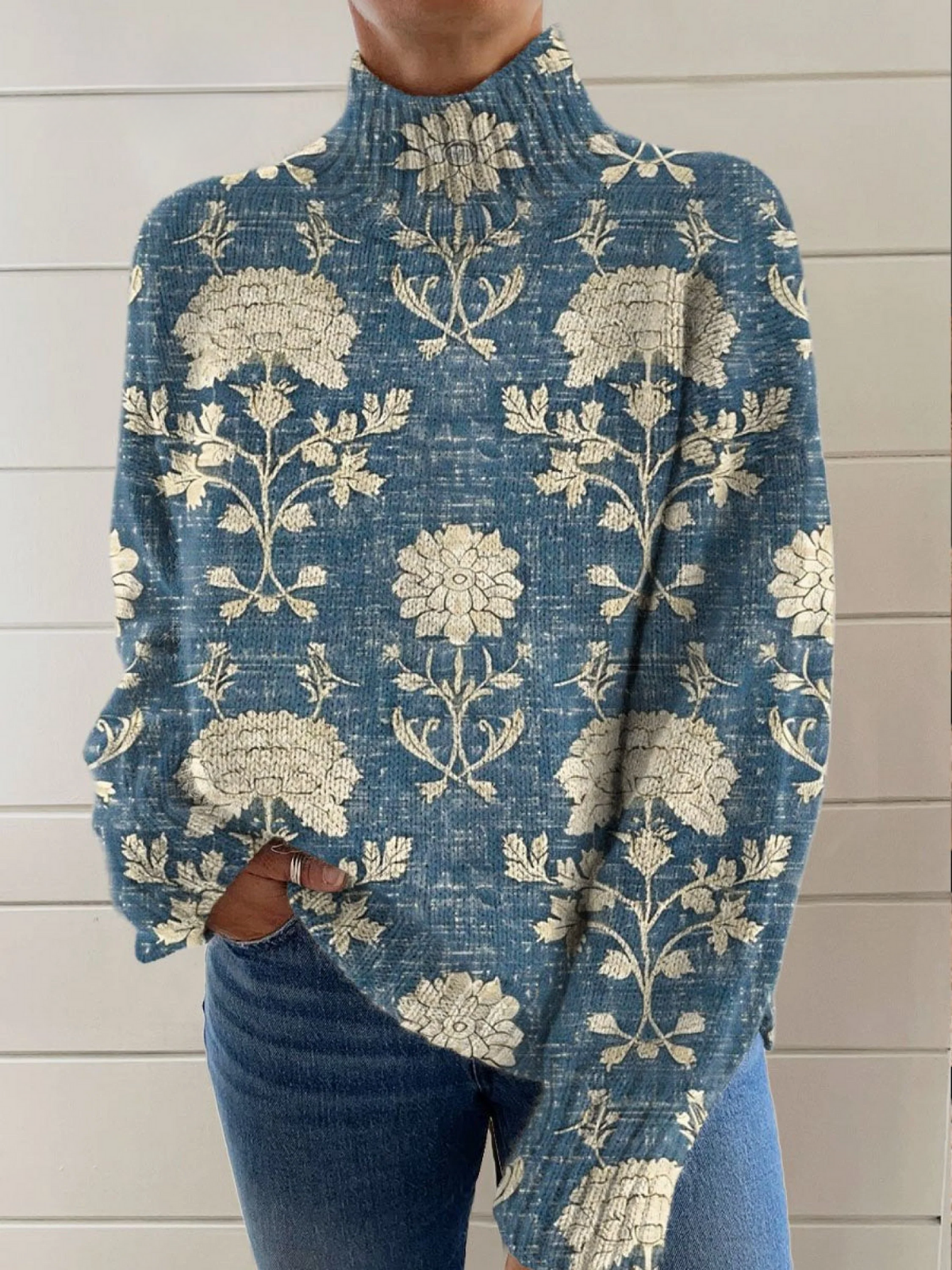 DELAMONT | Pull Col Montant Fleurs Indiennes Élise