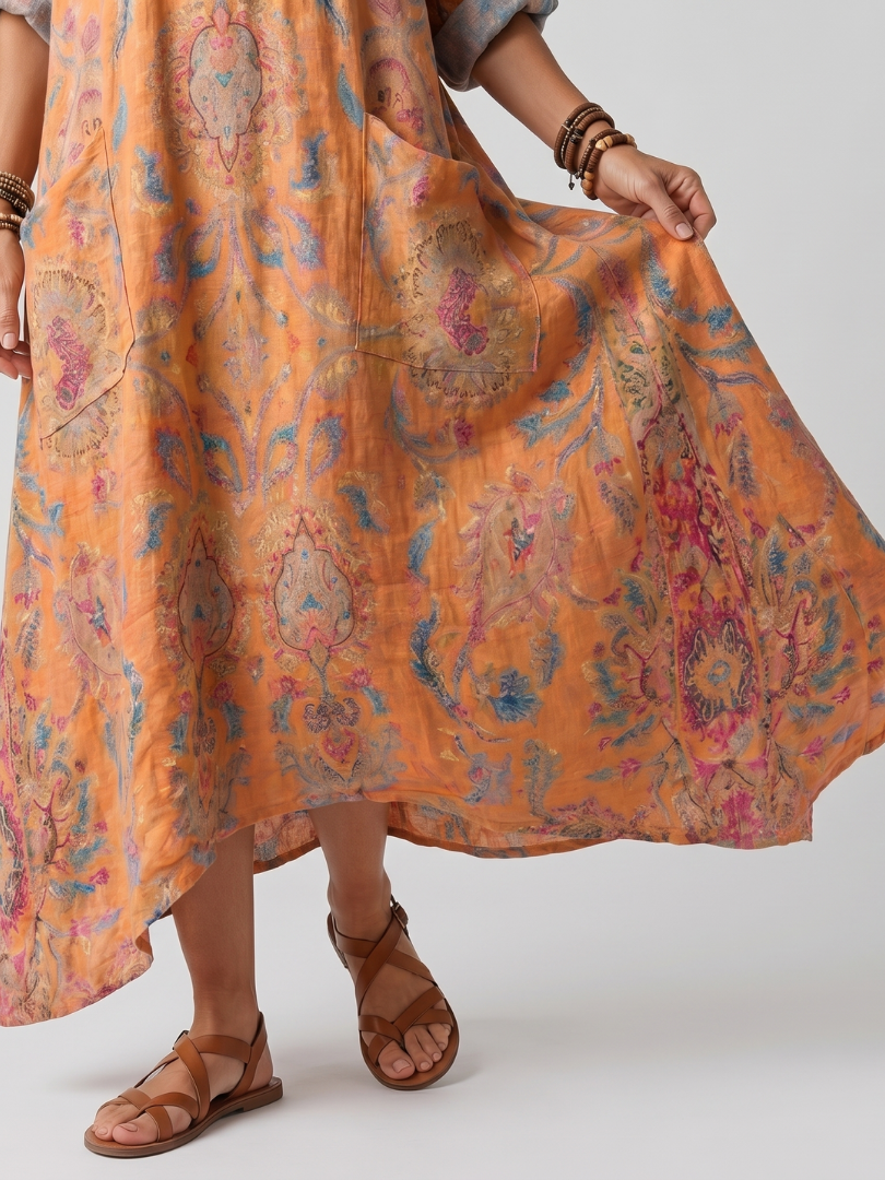 DELAMONT Robe Midi Imprimée à Poches Sophie