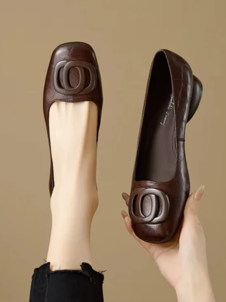 DELAMONT| Ballerines en Cuir Bout Carré Margot