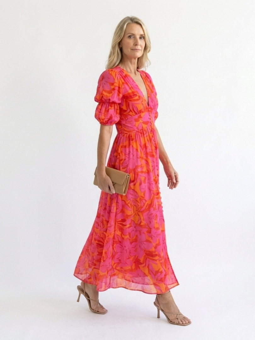 DELAMONT | Robe Midi à Manches Bouffantes Willow