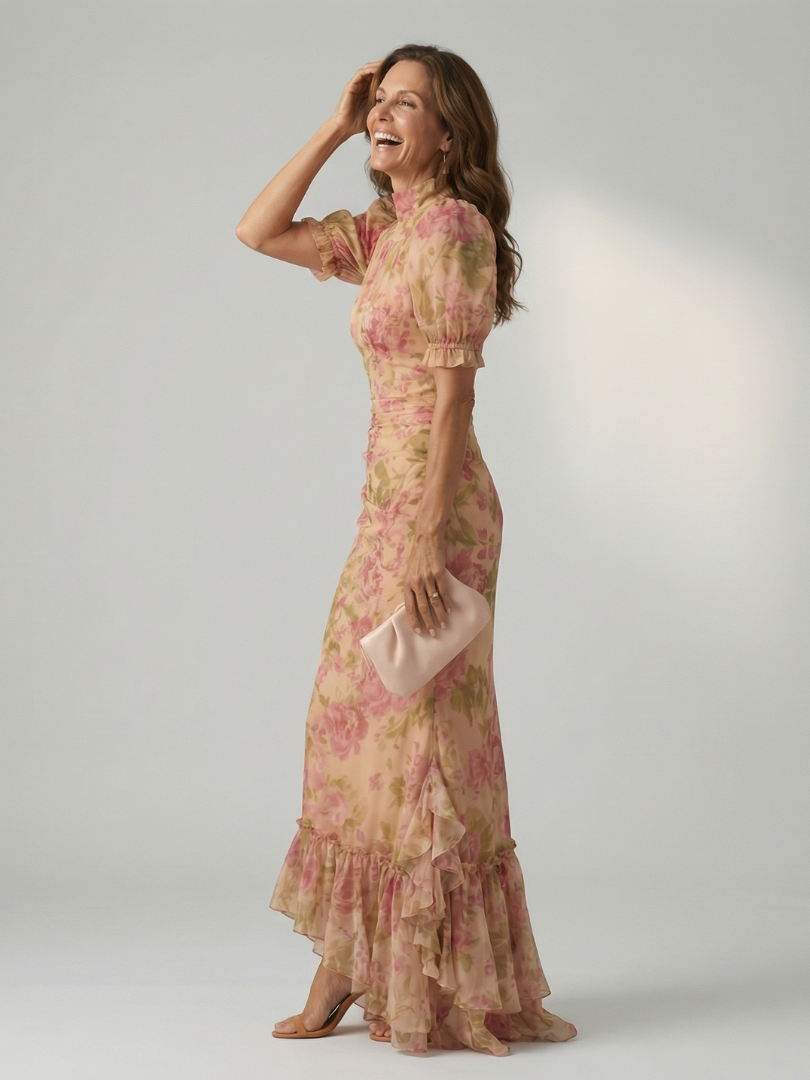 DELAMONT| Robe Maxi à Col Montant Doux Vianne
