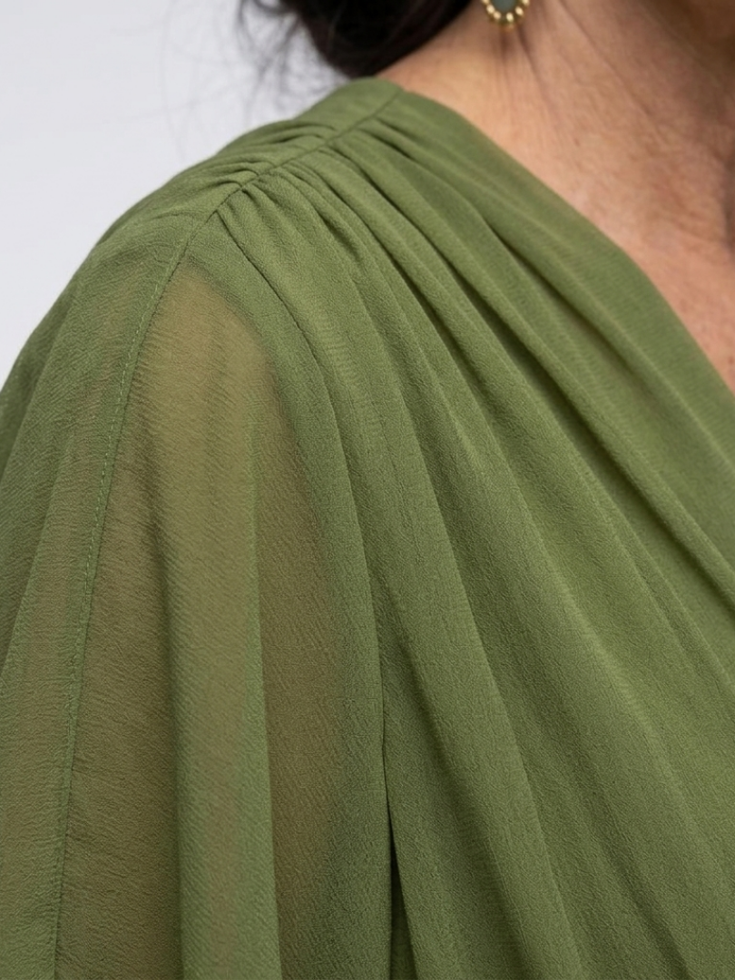 DELAMONT| Robe Midi Drapée à Encolure Elysia