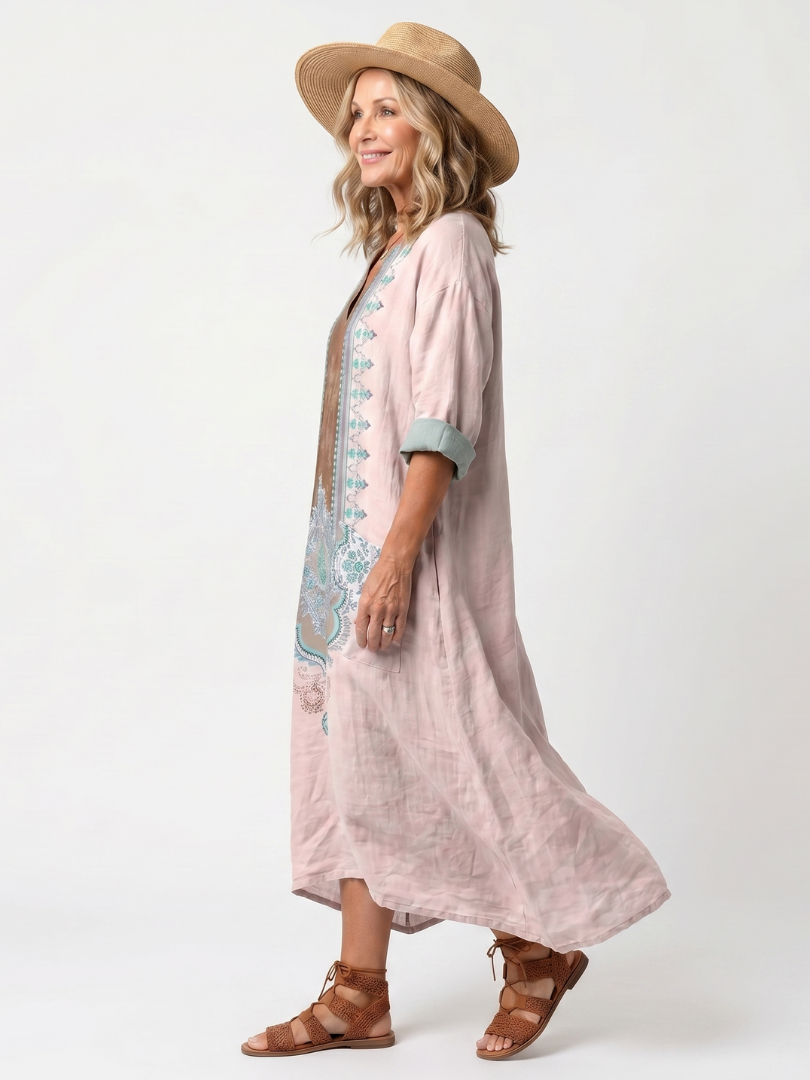 DELAMONT| Robe Midi Brodée à Poches Mathilde