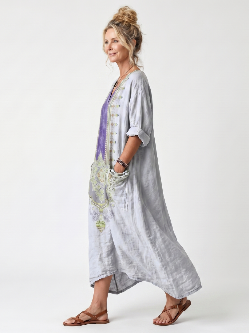 DELAMONT| Robe Midi Brodée Contrastée Véronique