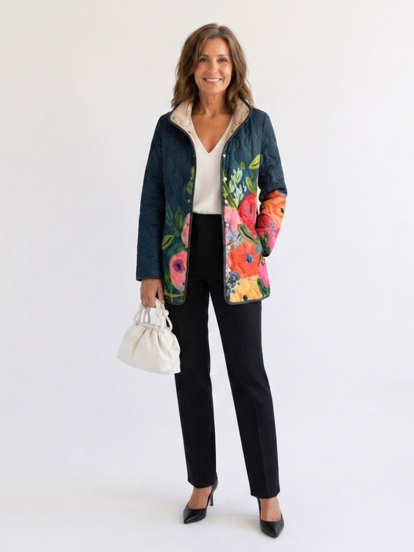 DELAMONT| Veste Matelassée Fleurs Peintes Camille