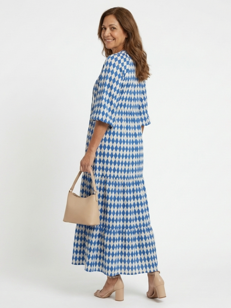 DELAMONT| Robe Midi à Imprimé Diamant Elodie