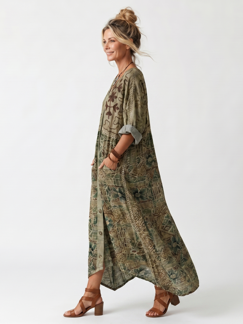 DELAMONT | Robe Midi Brodée Boutonnée Monique