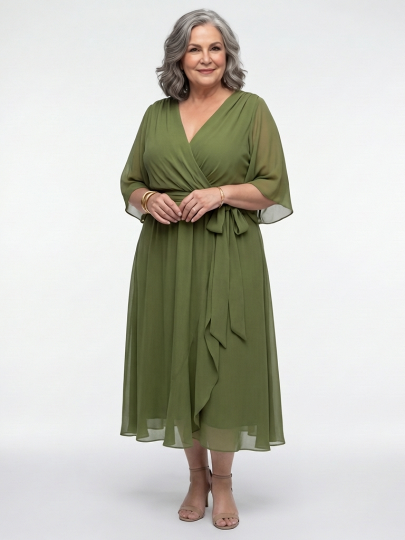 DELAMONT| Robe Midi Drapée à Encolure Elysia