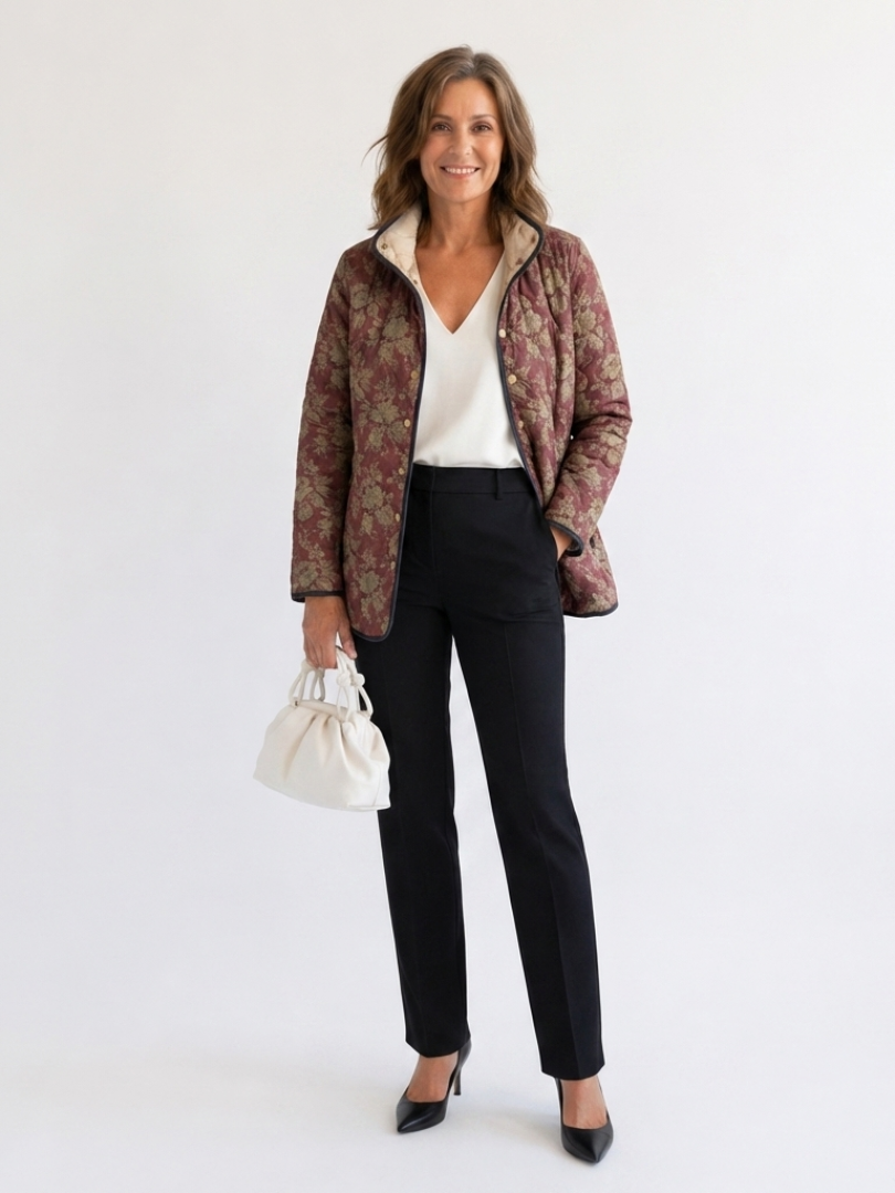 DELAMONT| Veste Matelassée Damas Prune Sophie
