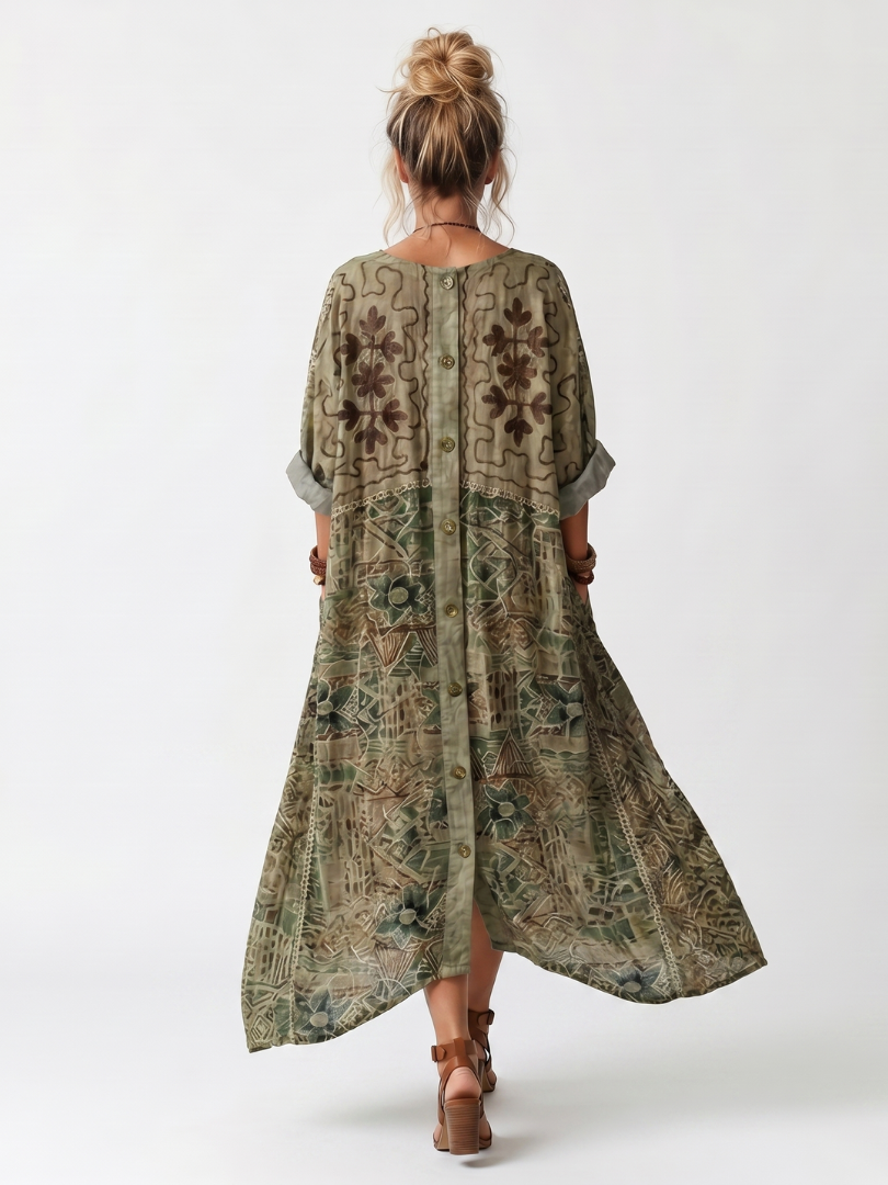 DELAMONT | Robe Midi Brodée Boutonnée Monique
