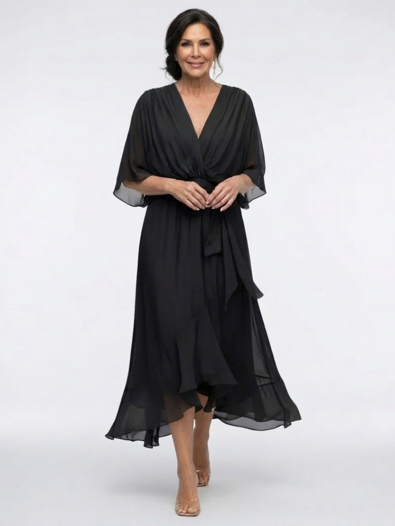 DELAMONT| Robe Midi Drapée à Encolure Elysia