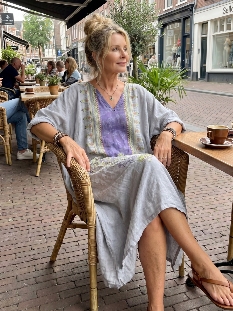 DELAMONT| Robe Midi Brodée Contrastée Véronique