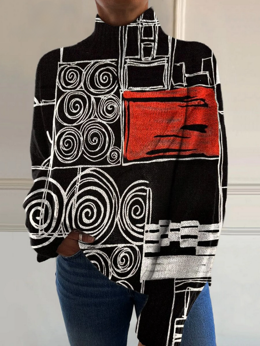DELAMONT | Pull Col Montant Graphique Contrasté Florence