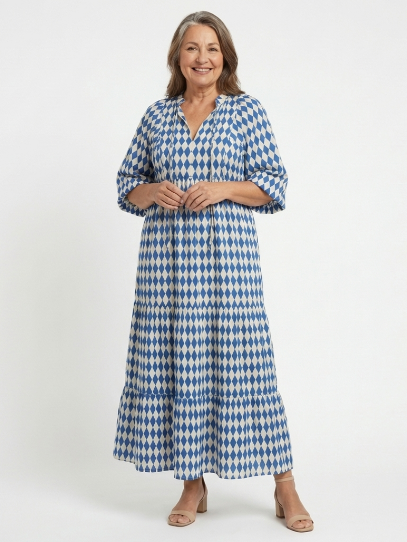 DELAMONT| Robe Midi à Imprimé Diamant Elodie