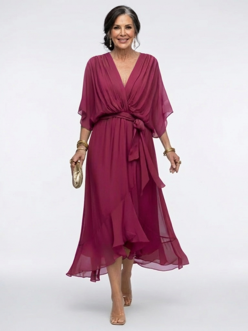DELAMONT| Robe Midi Drapée à Encolure Elysia