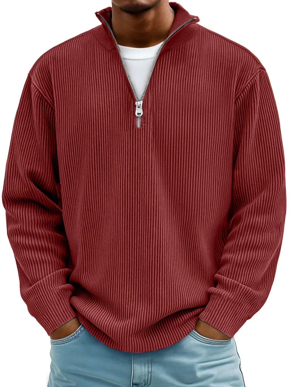 DELAMONT | Pull Col Zippé Côtelé Marc