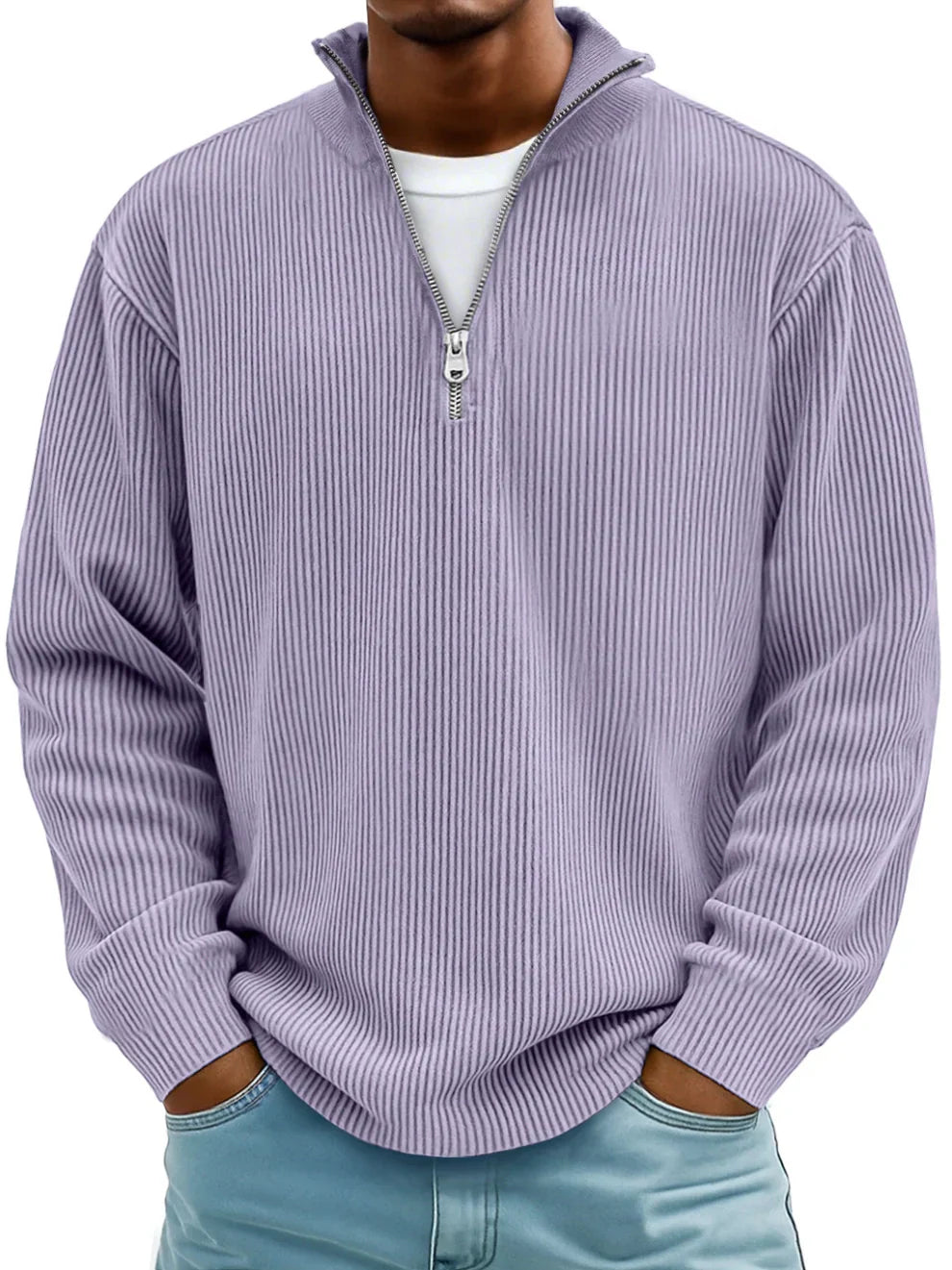 DELAMONT | Pull Col Zippé Côtelé Marc