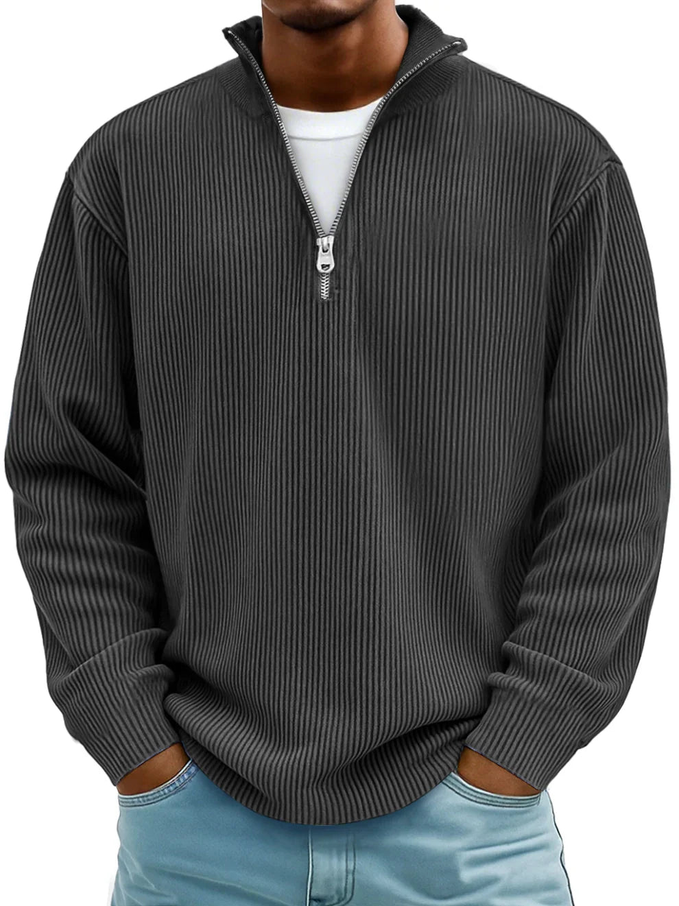 DELAMONT | Pull Col Zippé Côtelé Marc