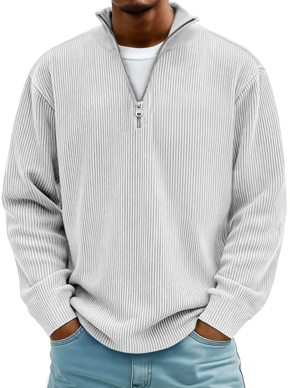 DELAMONT | Pull Col Zippé Côtelé Marc