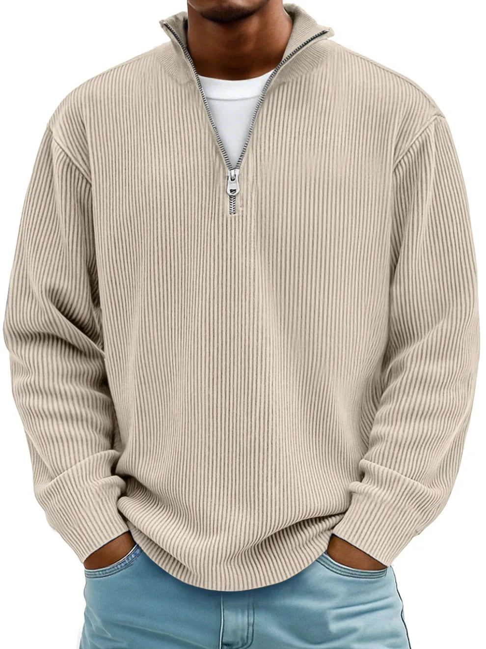 DELAMONT | Pull Col Zippé Côtelé Marc
