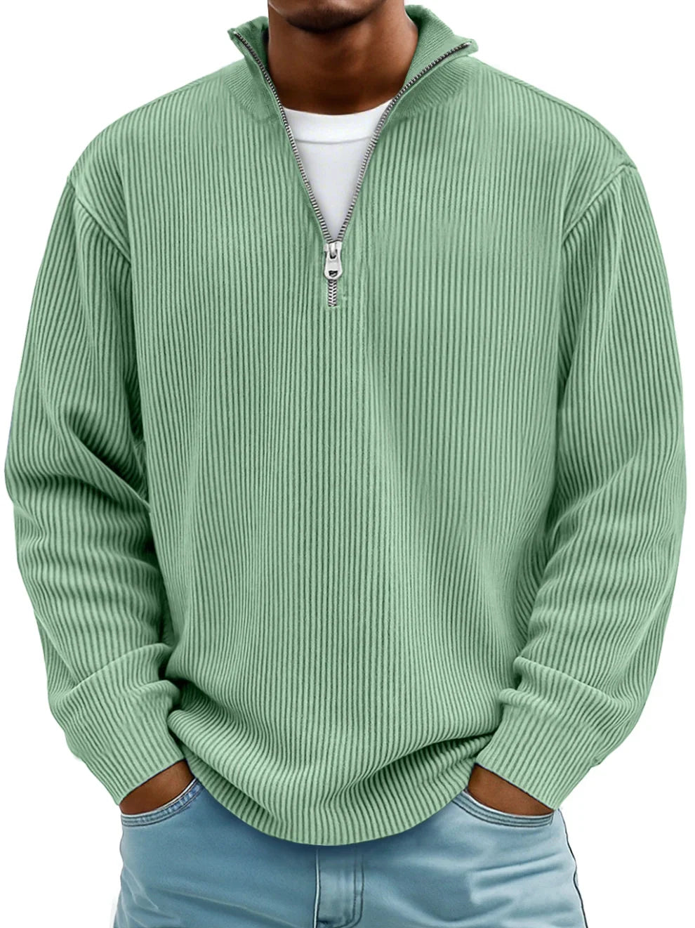 DELAMONT | Pull Col Zippé Côtelé Marc