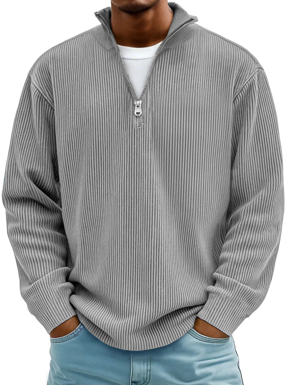 DELAMONT | Pull Col Zippé Côtelé Marc
