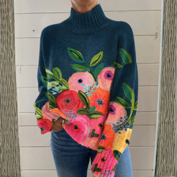 DELAMONT | Pull Col Roulé Bouquet Peint Martine