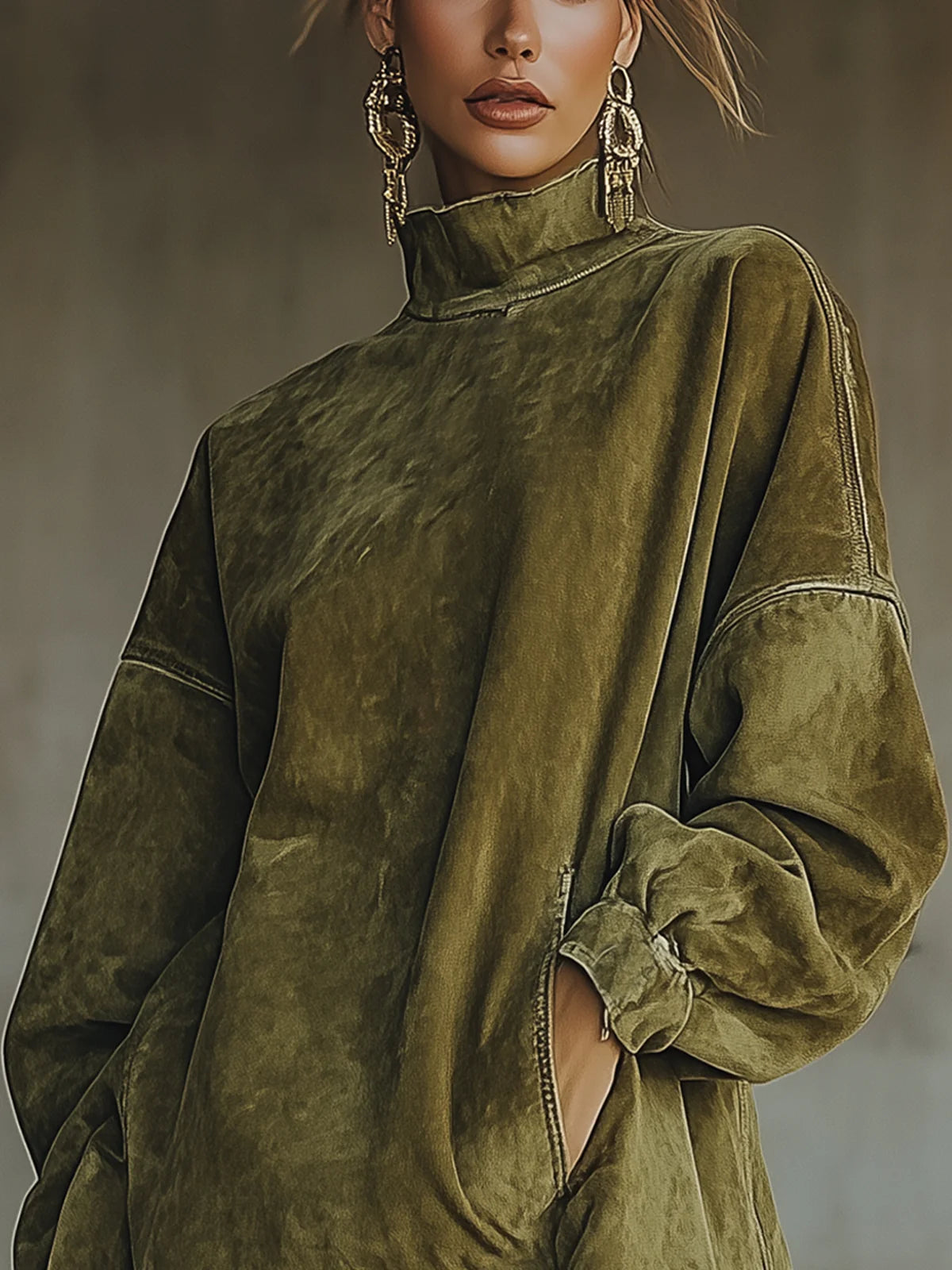Delamont Paris | Robe en Suédine à Col Montant et Franges