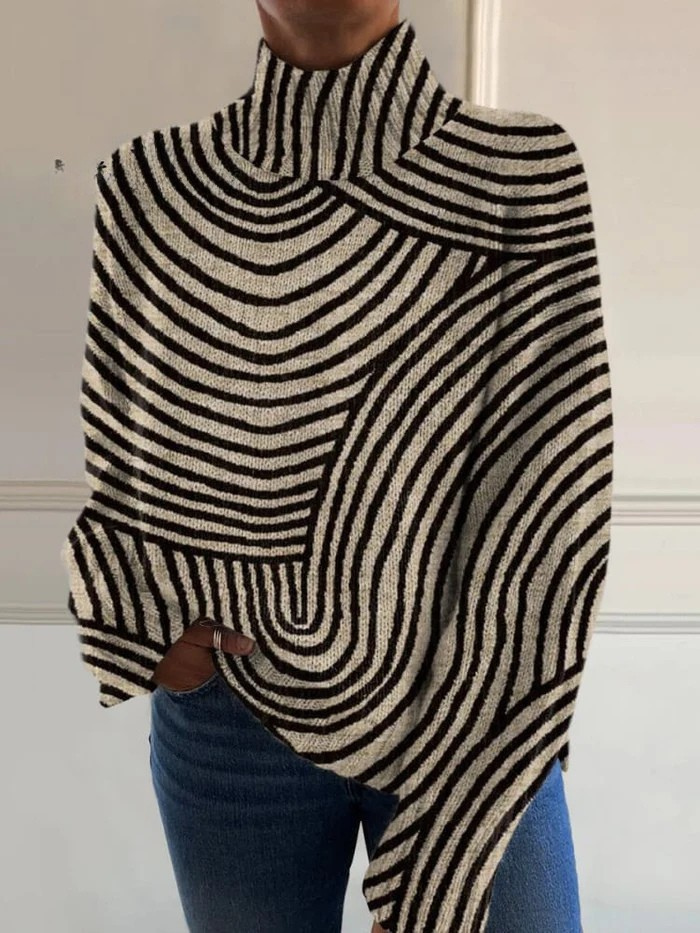 DELAMONT | Pull Col Drapé Rayures Graphiques Charlotte