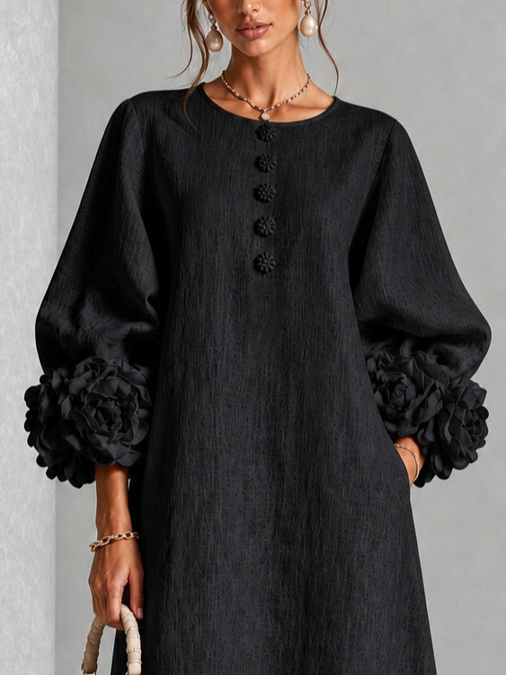 Capucine | Robe midi à manches bouffantes et boutons fleuris