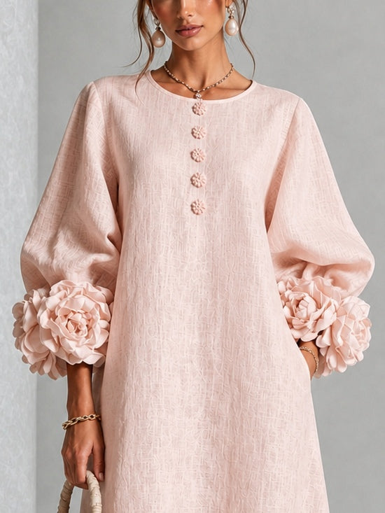 Capucine | Robe midi à manches bouffantes et boutons fleuris