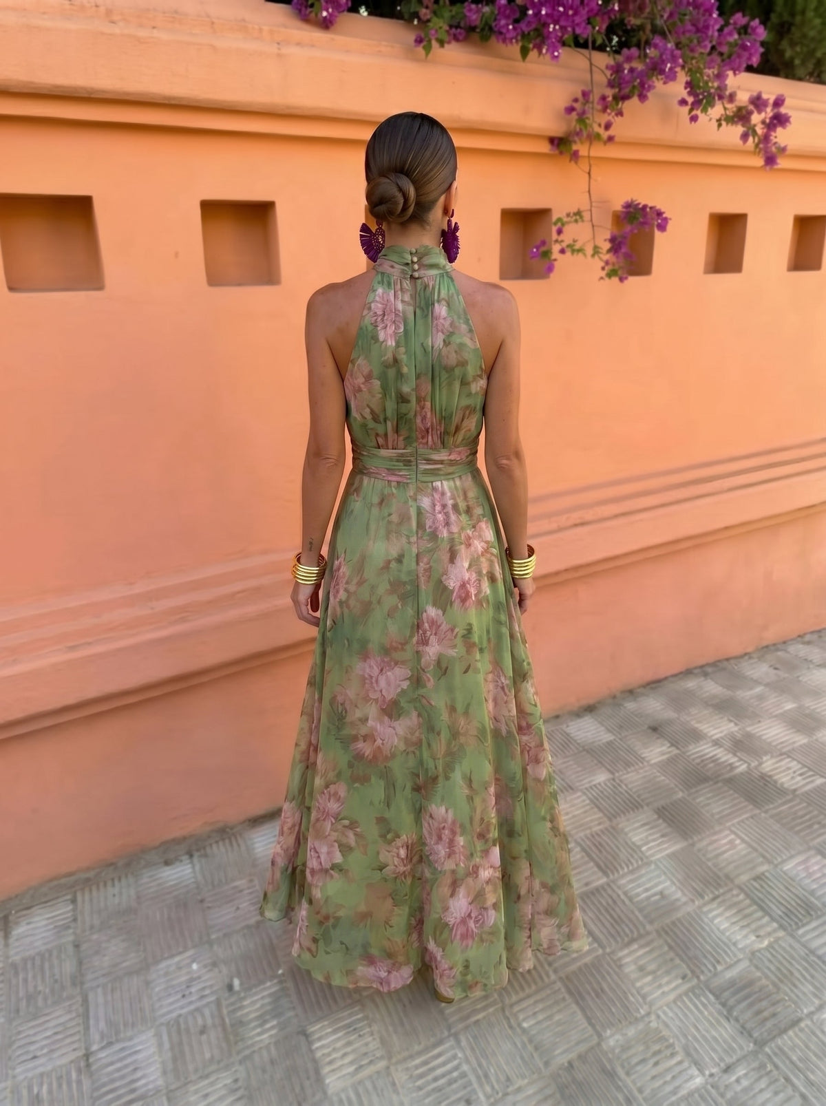 DELAMONT | Robe Longue Fleurie Encolure Plongeante Sandrine