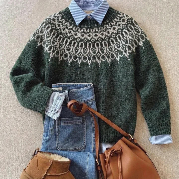 DELAMONT  Pull Maille Empiècement Neige Camille