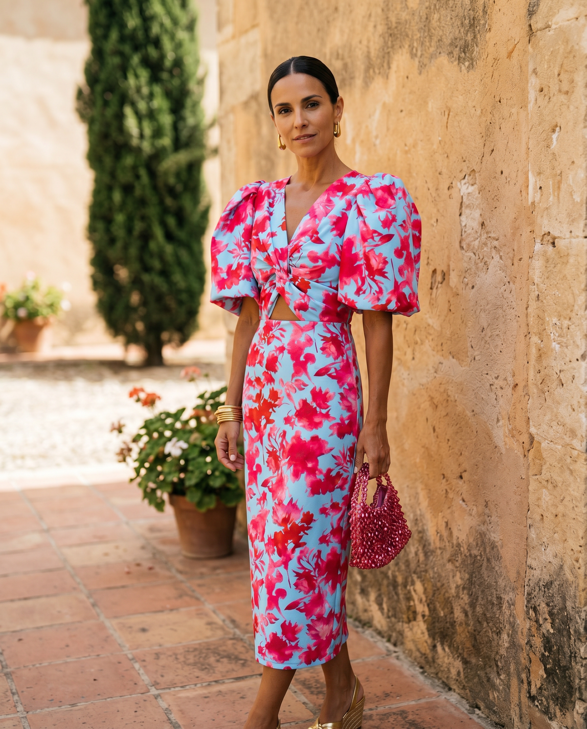 DELAMONT| Robe Mi-Longue Fleurie Manches Bouffantes Aveline