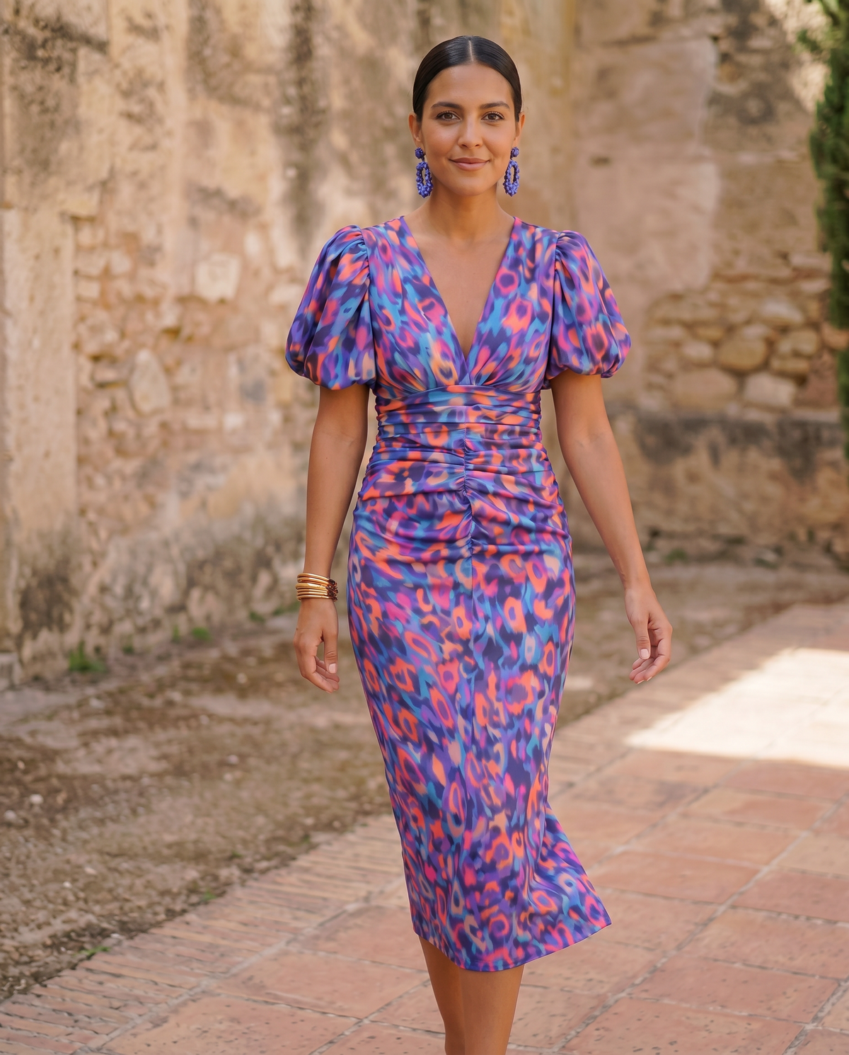DELAMONT| Robe Mi-Longue Fleurie Manches Bouffantes Aveline