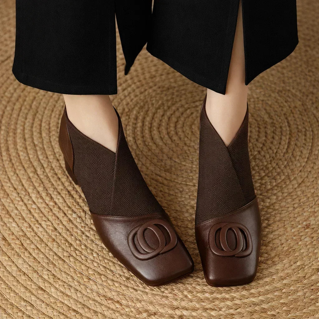 DELAMONT| Bottines en Cuir à Talon Moyen Catherine