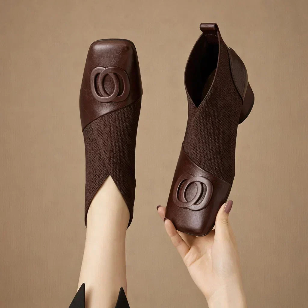 DELAMONT| Bottines en Cuir à Talon Moyen Catherine