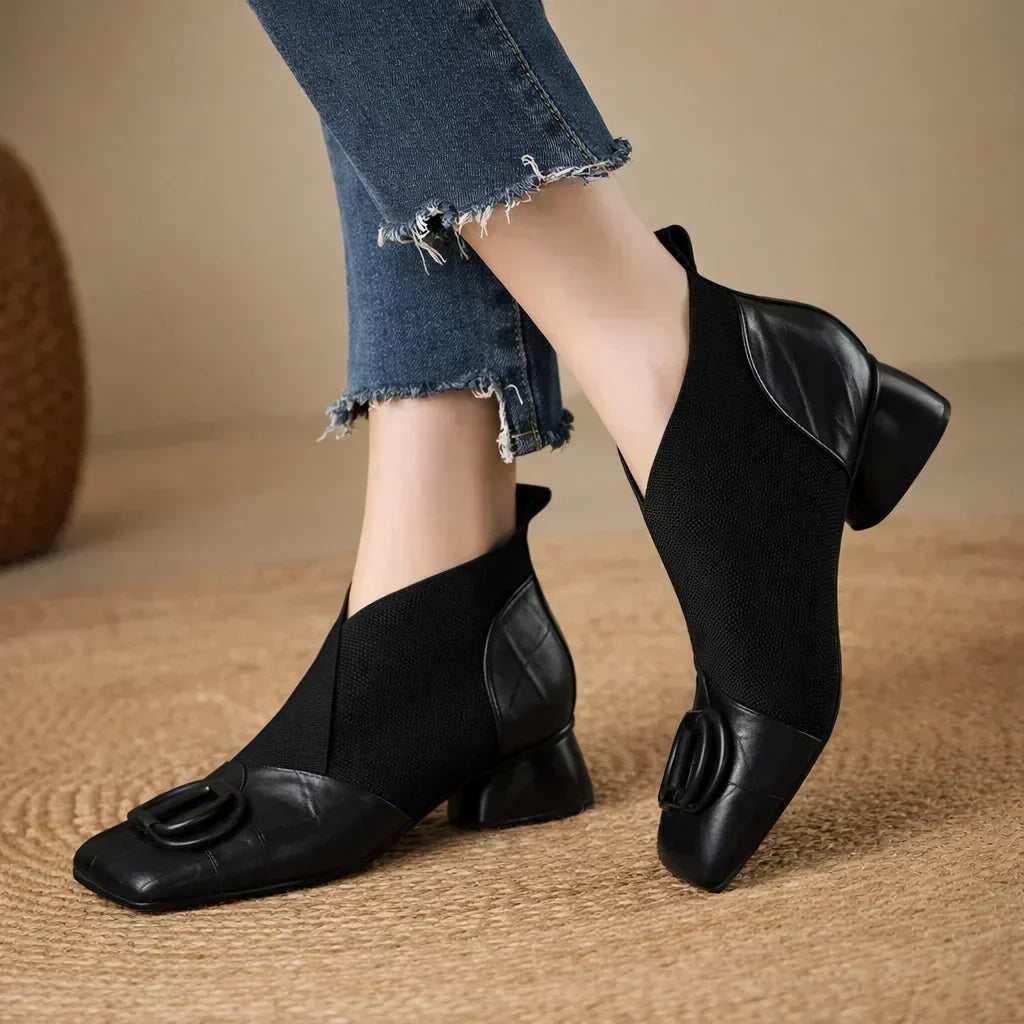 DELAMONT| Bottines en Cuir à Talon Moyen Catherine
