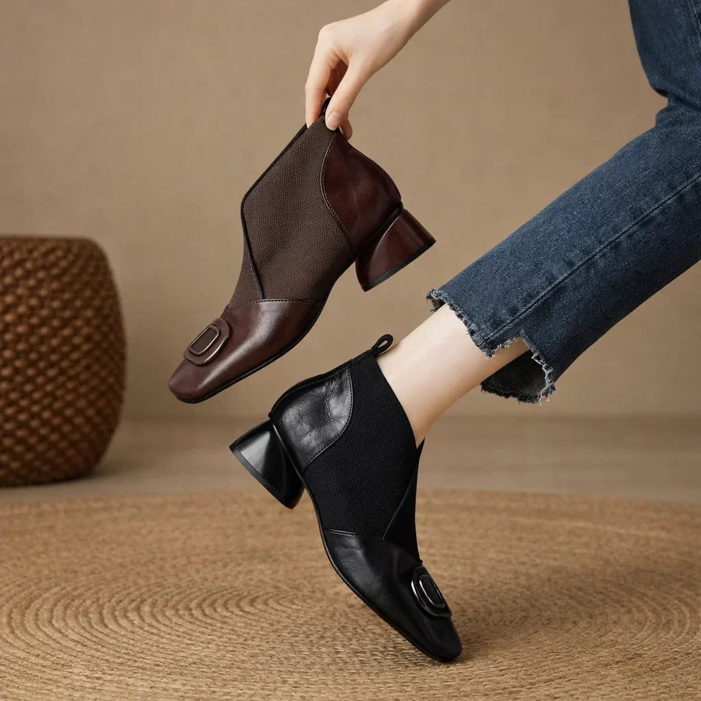 DELAMONT| Bottines en Cuir à Talon Moyen Catherine