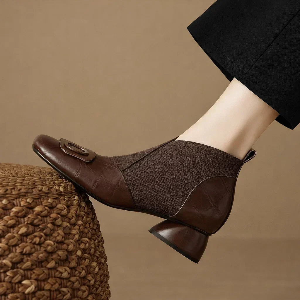 DELAMONT| Bottines en Cuir à Talon Moyen Catherine