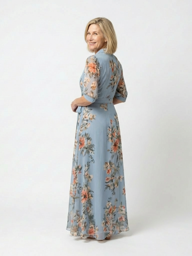 DELAMONT| Robe Maxi à Enveloppe à Col en V Floral Camille