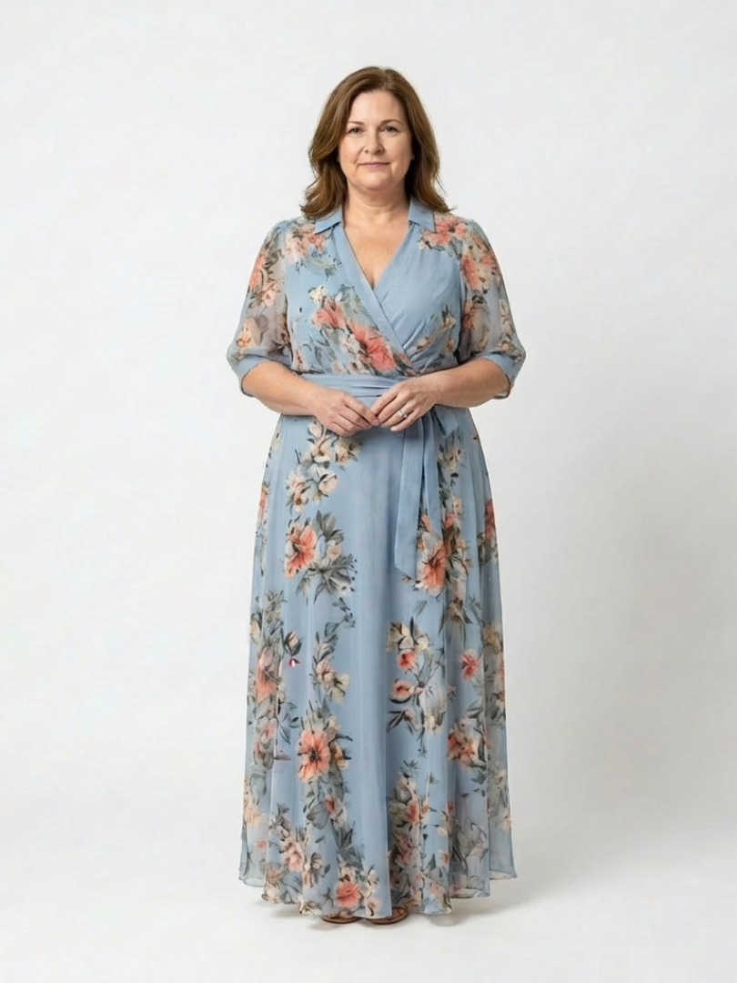 DELAMONT| Robe Maxi à Enveloppe à Col en V Floral Camille