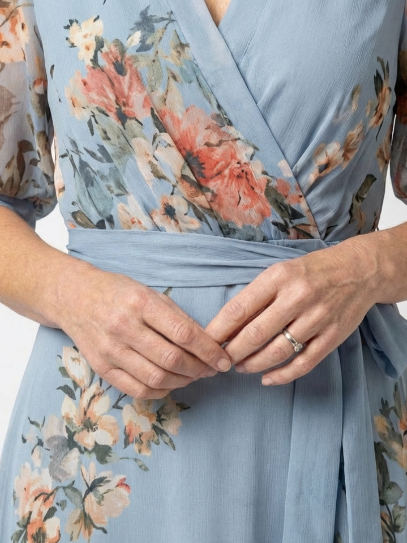 DELAMONT| Robe Maxi à Enveloppe à Col en V Floral Camille